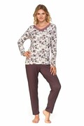 Wiskozowa brązowo-biała piżama Amalie w kwiaty XXL