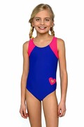 Dziewczęcy jednoczęściowy strój kąpielowy Eliska niebiesko-różowy 158 Lorin