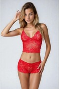 Koronkowy komplet biustonosz i szorty Nina czerwony XXL DKaren