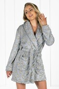 Luksusowy ciepły szlafrok Luna, szary ze złotymi serduszkami XL