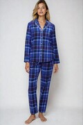 Triumph Boyfriend Fit organiczna niebieska flanelowa piżama damska w kratę XXL Triumph