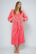 Długi puszysty damski szlafrok z kapturem Diana różowy XXL DKaren