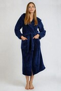 Damski puszysty szlafrok Diana długi ciemnoniebieski XXL DKaren
