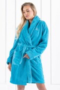 Szlafrok Victoria, turkusowy z haftem XL Momenti per Me