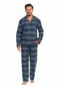 Flanelowa piżama męska Cedrik w niebiesko-zieloną kratę XXL