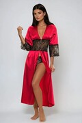 Satynowy szlafrok z koronkowymi szortami Mindanao bordowy XXL Kalimo
