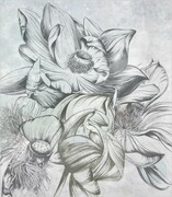 Próbka tapety flower on concrete wall De Art s.c.