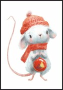 Plakat Zimowa myszka z czerwoną bombką De Art s.c.