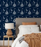Tapeta żaglówka i kotwica na granatowym tle De Art s.c.