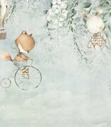 Próbka tapety lis i króliczek z balonami w tle De Art s.c.