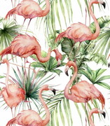 Próbka tapety flamingi wśród zielonych liści Fotobloki & decor