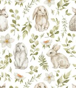 Próbka tapety białe króliki i liście Fotobloki & decor
