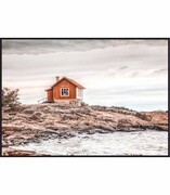 Plakat czerwony dom nad brzegiem morza De Art s.c.