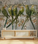 Fototapeta parrots in flowers on a perch De Art s.c.
