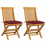 Zestaw 2 krzesła ogrodowe drewniane ALBA teak/bordowe VIDAXL