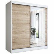 Szafa przesuwna MODUO COMFORT 180 biała mat/dąb sonoma z lustrem po prawej MKPOL