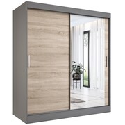 Szafa przesuwna MODUO COMFORT 180 antracyt/dąb sonoma z lustrem po prawej MKPOL
