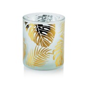 Świecznik szklany JUNGLE ⌀8,5x10 cm biały/złoty MONDEX