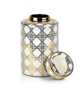 Wazon ceramiczny CHARLOTTE GOLD ⌀18x30 cm biały/złoty MONDEX
