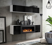 Meblościanka FLY N1 czarny połysk/biały mat z biokominkiem ASM Meble
