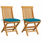 Zestaw 2 krzesła ogrodowe drewniane ALBA teak/jasnoniebieskie VIDAXL