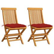 Zestaw 2 krzesła ogrodowe drewniane ALBA teak/czerwone VIDAXL