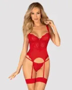 Gorset i stringi Amor Cherris czerwony Obsessive