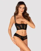 Komplet 2-częściowy otwarty Chic Amoria czarny Obsessive