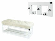 Ławka Pufa Pikowana Ekoskóra Ecru LPP-3 + Wieszak Ścienny WDC-22 Emra Wood Design