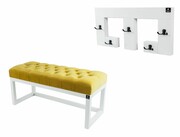 Ławka Pufa Pikowana Żółcień Cytrynowa Guzik Tapicerowany LPP-2 + Wieszak Ścienny WDC-22 Kolory Emra Wood Design