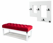 Ławeczka Pufa Pikowana Czerwony Guzik Tapicerowany LPP-4 + Wieszak Ścienny WDC-19 Kolory Emra Wood Design