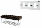 Ławeczka Pufa Pikowana Brązowy Guzik Tapicerowany LPP-4 + Wieszak Ścienny WDC-17 Kolory Emra Wood Design
