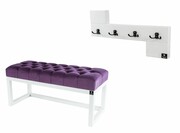 Ławka Pufa Pikowana Fiolet Guzik Tapicerowany LPP-2 + Wieszak Ścienny WDC-35 Kolory Emra Wood Design