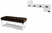 Ławka Pufa Pikowana Brąz Guzik Tapicerowany LPP-4 + Wieszak Ścienny WDC-35 Kolory Emra Wood Design