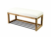 Ławeczka Pufa Tapicerowana Siedzisko Gładkie Ekoskóra Biały Dębowa Loft LPG-4 Rozmiary od 50 cm do 200 cm Emra Wood Design