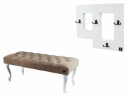 Ławka Pufa Pikowana Cappuccino Guzik Tapicerowany LPP-1 + Wieszak Ścienny WDC-19 Kolory Emra Wood Design