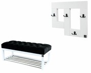 Ławeczka Pufa Pikowana Czarny Guzik Tapicerowany LPP-4 + Wieszak Ścienny WDC-19 Kolory Emra Wood Design