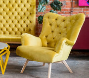 Fotel uszak CHESTERFIELD Cytrynowa Żółcień Emra Wood Design