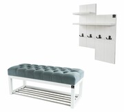 Ławka Pufa Pikowana Popiel Guzik Tapicerowany LPP-4 + Wieszak Ścienny WDC-5 Kolory Emra Wood Design