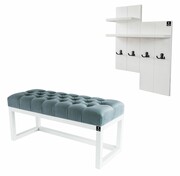 Ławka Pufa Pikowana Popiel Guzik Tapicerowany LPP-2 + Wieszak Ścienny WDC-5 Kolory Emra Wood Design