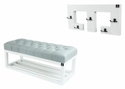 Ławka Pufa Pikowana Ekoskóra Popiel LPP-3 + Wieszak Ścienny WDC-22 Emra Wood Design