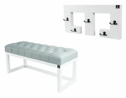 Ławka Pufa Pikowana Ekoskóra Popiel Guzik Tapicerowany LPP-2 + Wieszak Ścienny WDC-22 Kolory Emra Wood Design