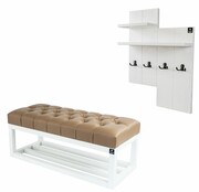 Ławka Pufa Pikowana Ekoskóra Brąz Guzik Tapicerowany LPP-3 + Wieszak Ścienny WDC-5 Kolory Emra Wood Design