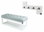 Ławka Pikowana Ekoskóra Popiel LPP-3 + Wieszak Ścienny WDC-35 Emra Wood Design