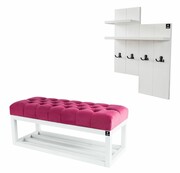 Ławka Pufa Pikowana Różowy Guzik Tapicerowany LPP-3 + Wieszak Ścienny WDC-5 Kolory Emra Wood Design
