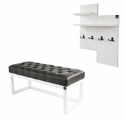 Ławka Pufa Pikowana Ekoskóra Brąz Guzik Tapicerowany LPP-2 + Wieszak Ścienny WDC-5 Kolory Emra Wood Design