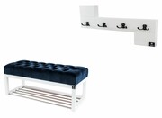 Ławka Pufa Pikowana Granatowy Guzik Tapicerowany LPP-4 + Wieszak Ścienny WDC-35 Kolory Emra Wood Design