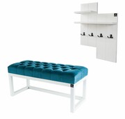 Ławka Pufa Pikowana Turkus Guzik Tapicerowany LPP-2 + Wieszak Ścienny WDC-5 Kolory Emra Wood Design