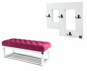 Ławeczka Pufa Pikowana Różowy Guzik Tapicerowany LPP-4 + Wieszak Ścienny WDC-19 Kolory Emra Wood Design