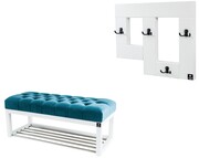 Ławeczka Pufa Pikowana Turkus Guzik Tapicerowany LPP-4 + Wieszak Ścienny WDC-19 Kolory Emra Wood Design
